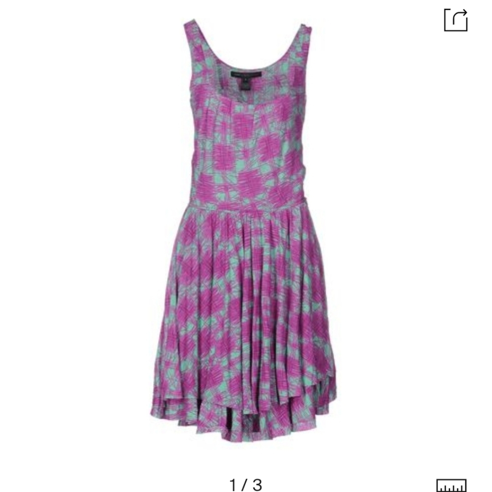 Marc by marc jacobs ruffle tiered hem dress purple neon green pattern size small